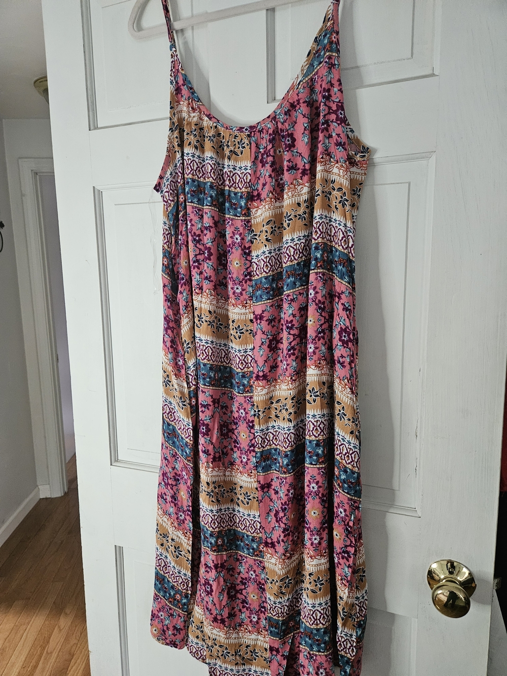 Millibon Pink Floral Maxi Dress with Teal and Tan Stripes